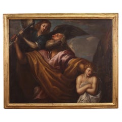 17th Century Oil on Canvas Italian Religious Painting the Sacrifice of Isaac