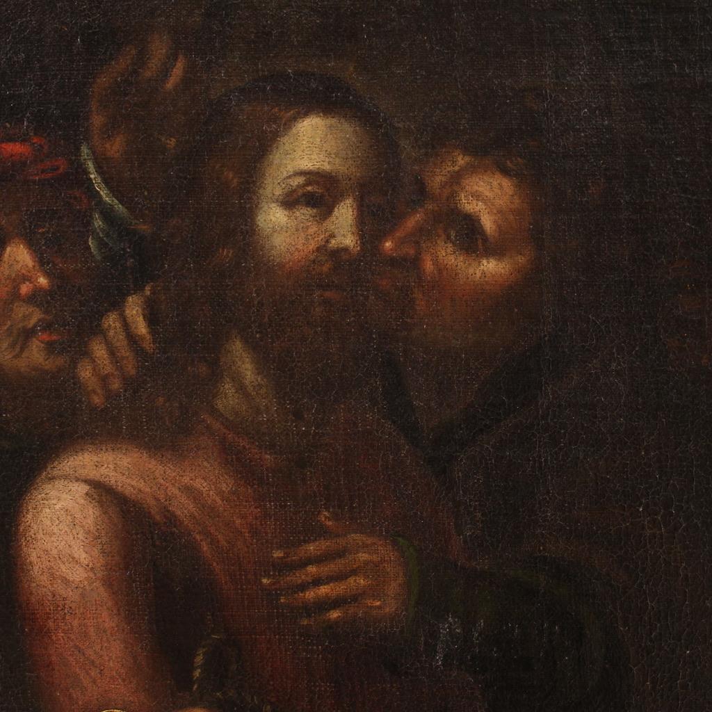 17th Century Oil on Canvas Italian Religious Painting The Taking of Christ, 1670 9