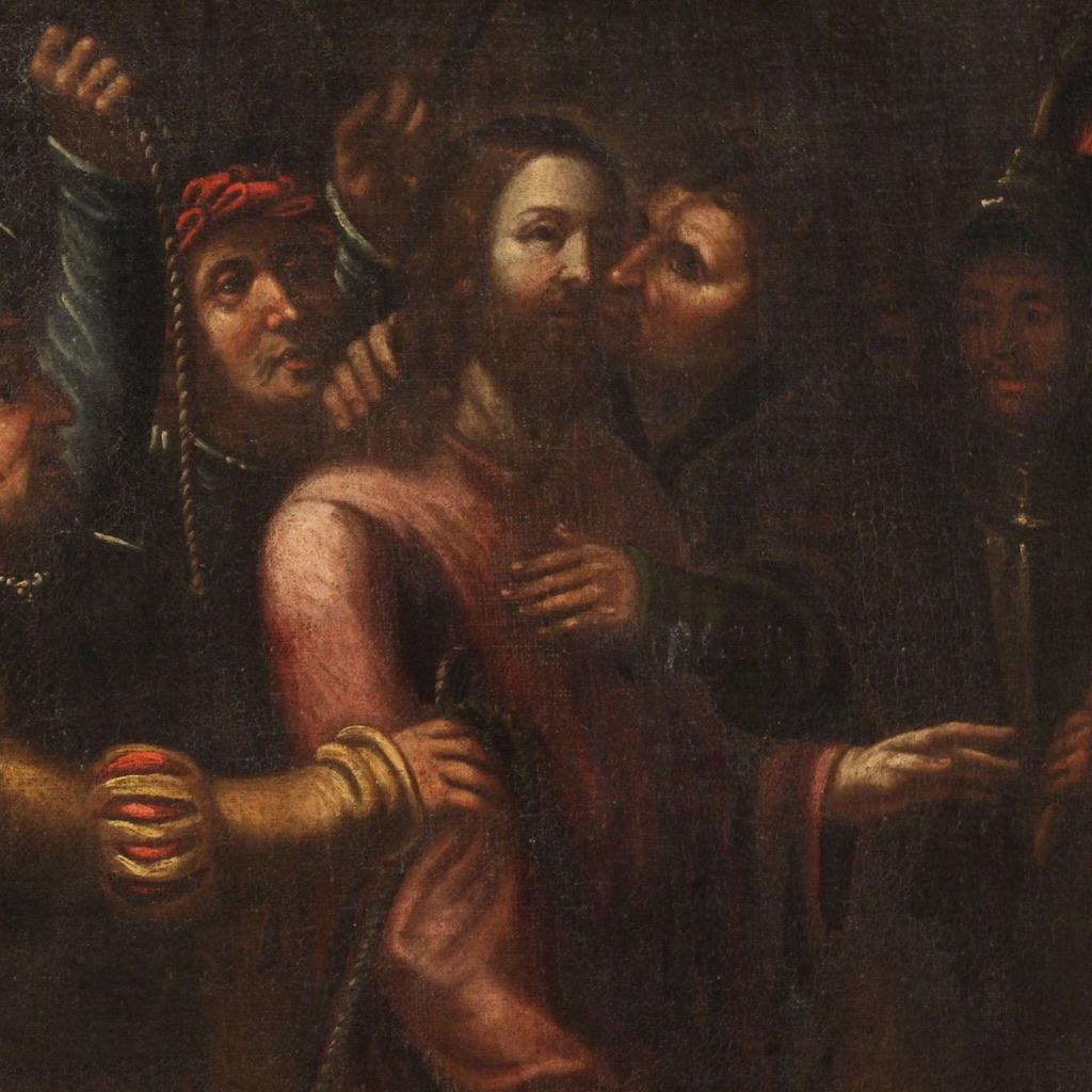 Late 17th Century 17th Century Oil on Canvas Italian Religious Painting The Taking of Christ, 1670