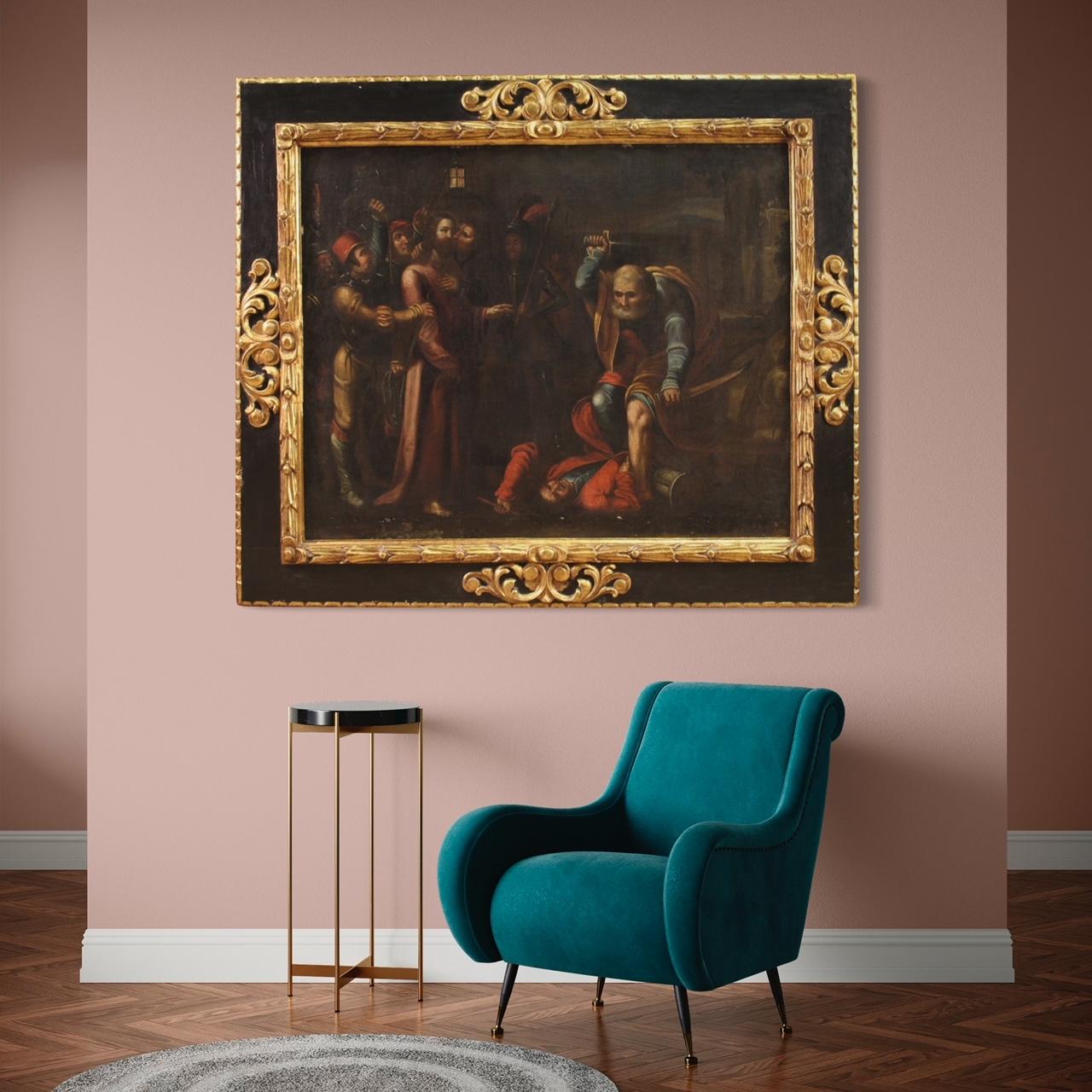 17th Century Oil on Canvas Italian Religious Painting The Taking of Christ, 1670 3