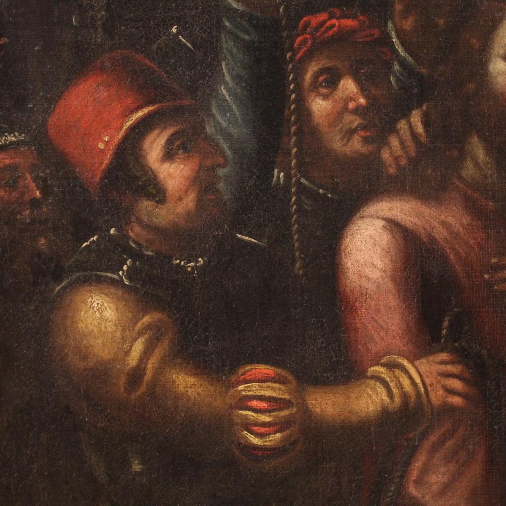 17th Century Oil on Canvas Italian Religious Painting The Taking of Christ, 1670 4