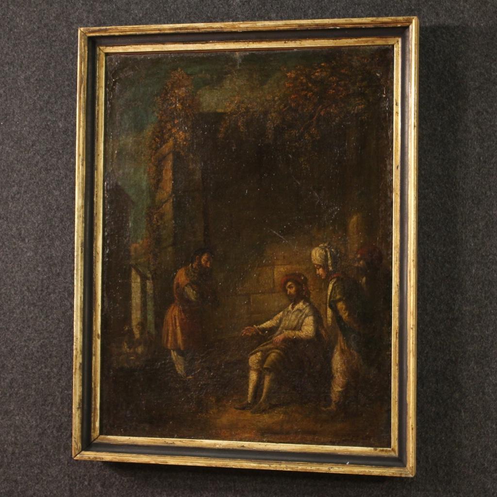 17th Century Oil on Canvas Italian Religious Painting The Unfaithful Farmer 1680 For Sale 5