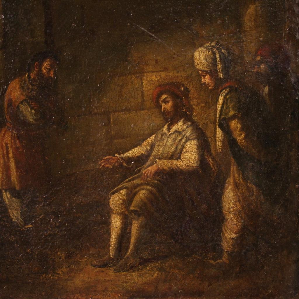 17th Century Oil on Canvas Italian Religious Painting The Unfaithful Farmer 1680 For Sale 6