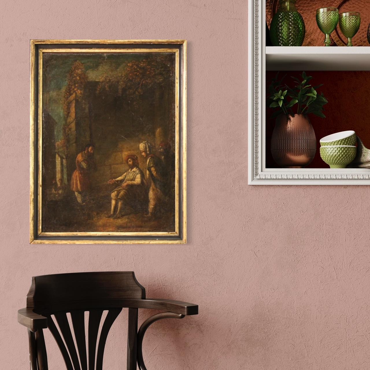 17th Century Oil on Canvas Italian Religious Painting The Unfaithful Farmer 1680 For Sale 10