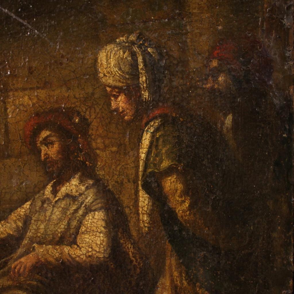 17th Century Oil on Canvas Italian Religious Painting The Unfaithful Farmer 1680 For Sale 3