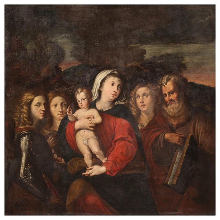 17th Century Oil on Canvas Italian Religious Painting Virgin with Child ...