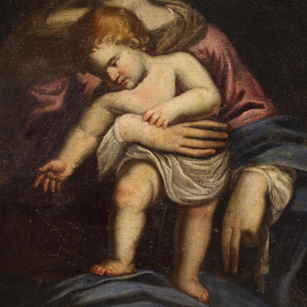 17th Century Oil on Canvas Italian Painting Virgin with Child and Saint John 5