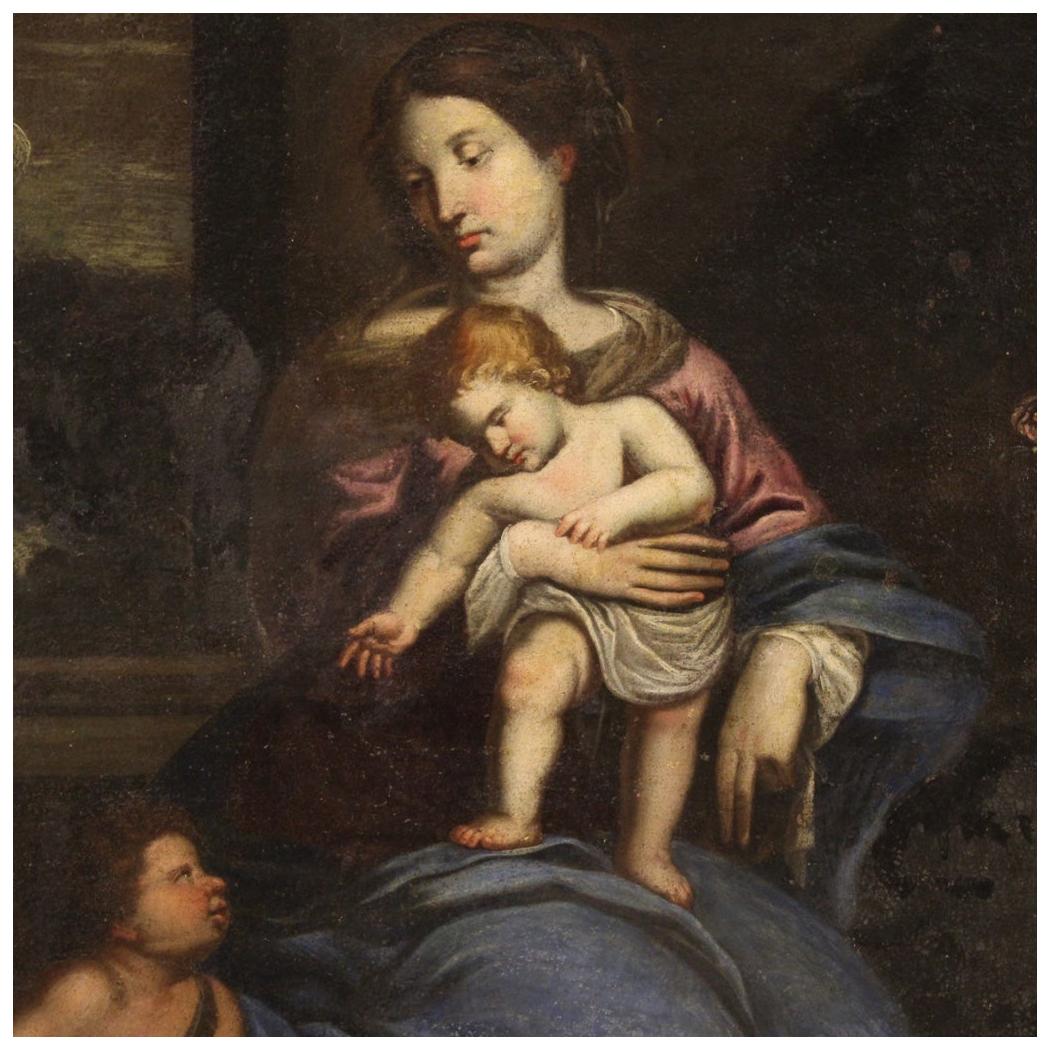 17th Century Oil on Canvas Italian Religious Painting Virgin with Child, 1670