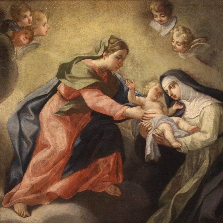17th Century Oil on Canvas Italian Religious Painting Virgin with Child ...