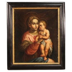 17th Century Oil on Canvas Italian Religious Painting Virgin with Child, 1670