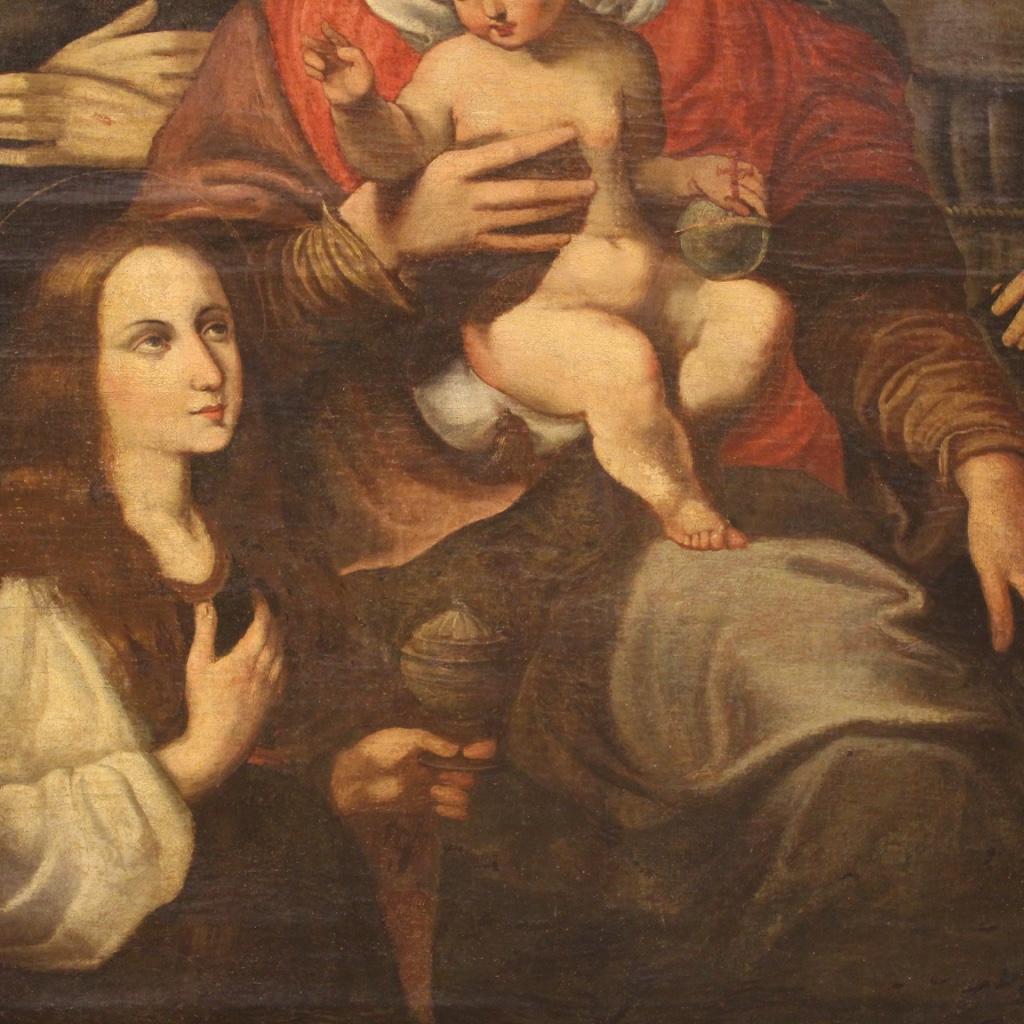 17th Century Oil on Canvas Italian Religious Painting Virgin with Child, 1680 6