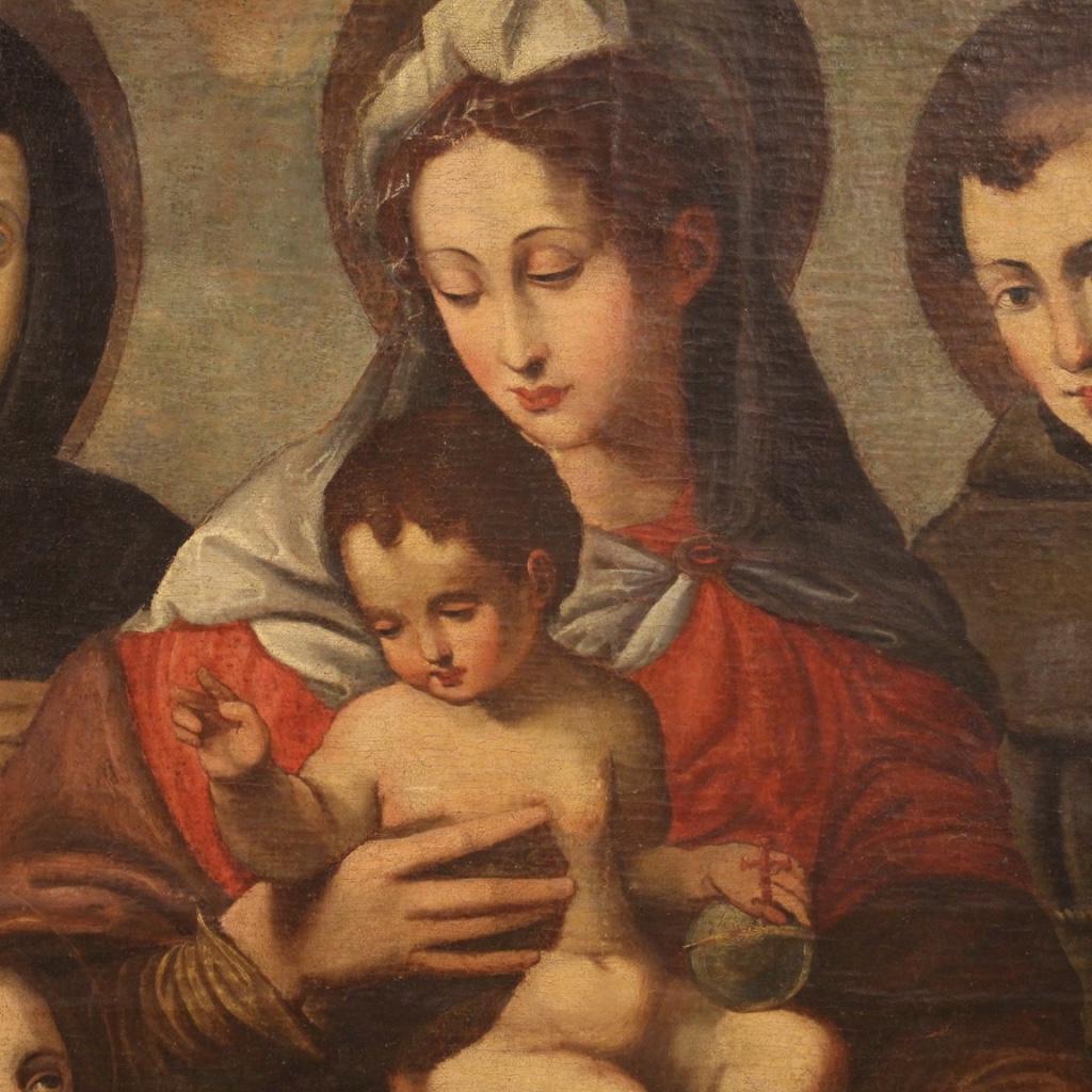 17th Century Oil on Canvas Italian Religious Painting Virgin with Child, 1680 In Fair Condition In Vicoforte, Piedmont