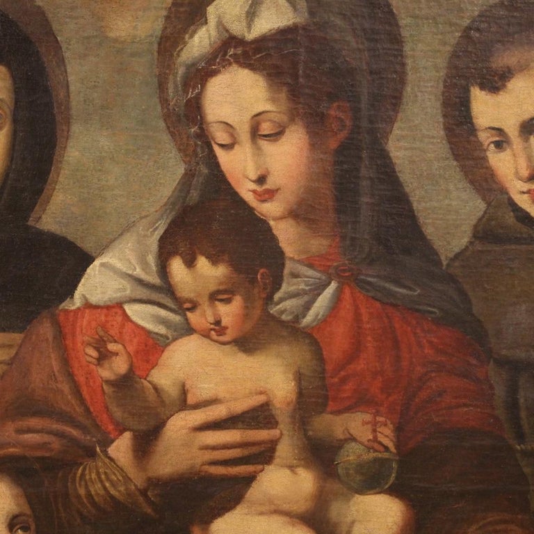 17th Century Oil on Canvas Italian Religious Painting Virgin with Child ...