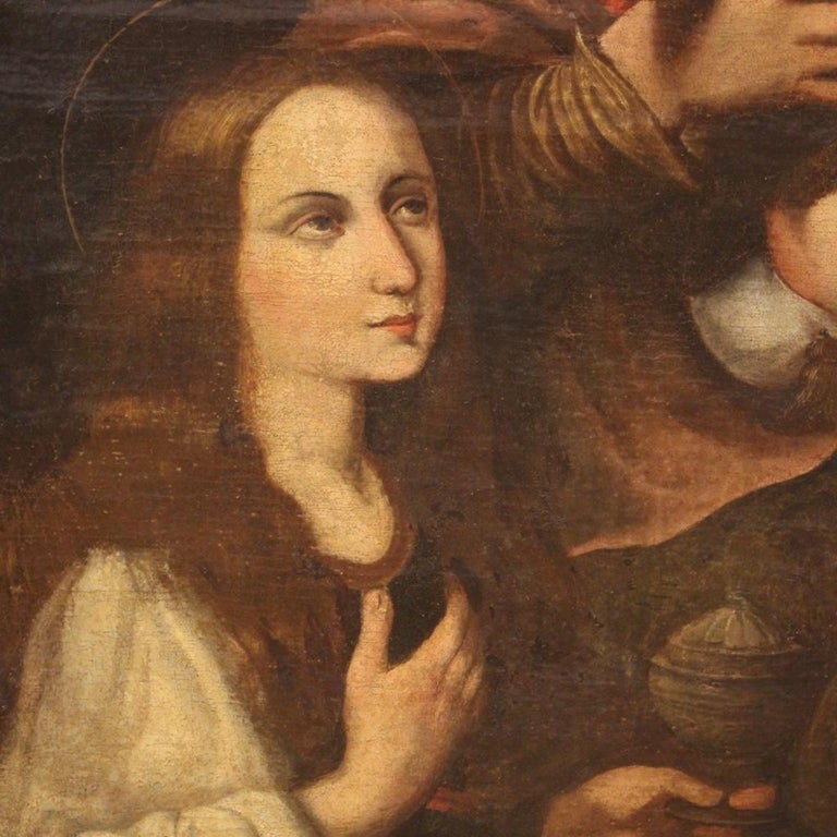 17th Century Oil on Canvas Italian Religious Painting Virgin with Child ...