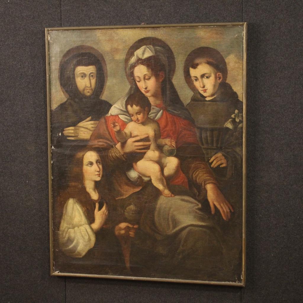 17th Century Oil on Canvas Italian Religious Painting Virgin with Child, 1680 5