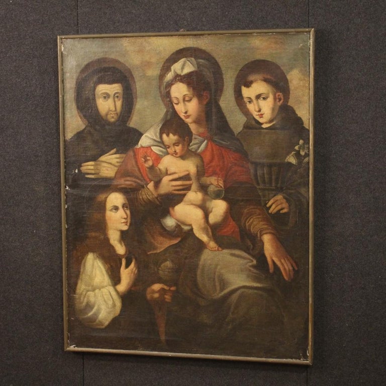 17th Century Oil on Canvas Italian Religious Painting Virgin with Child ...
