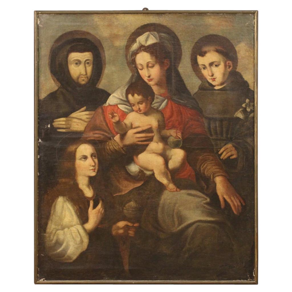 17th Century Oil on Canvas Italian Religious Painting Virgin with Child, 1680