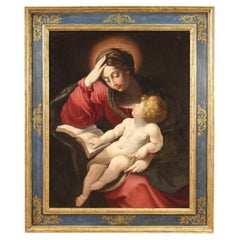 Huile sur toile du 17e siècle, peinture ancienne de l'école italienne Madonna avec Child