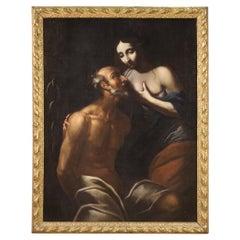 17th Century Oil on Canvas Italian School Antique Painting Roman Charity, 1670