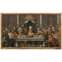 Antique 17th Century Oil on Canvas Last Supper Italy Venetian School, 1660s