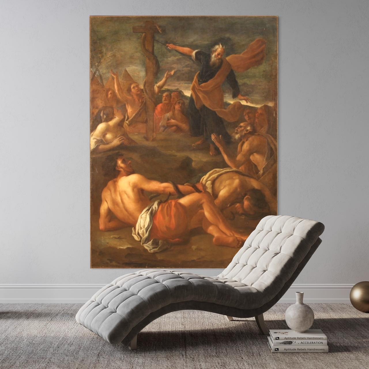 17th Century Oil on Canvas Moses and The Copper Serpent Painting Altarpiece 9