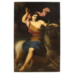 17th Century Oil on Canvas Mythological Spanish Painting the Rape Europa, 1680