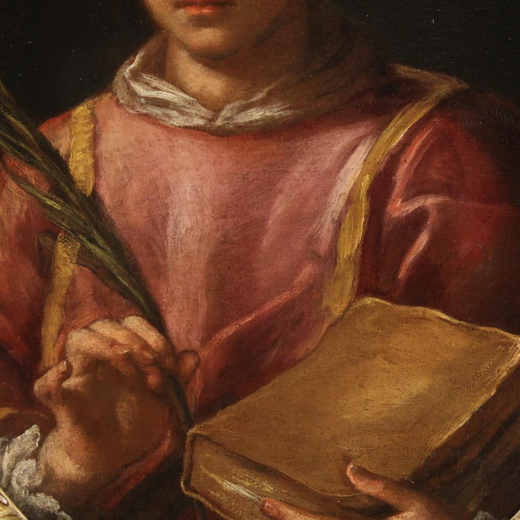 17. Jahrhundert Öl auf Leinwand Oval Italienisch religiöse Malerei Saint Lawrence, 1680 im Angebot 8