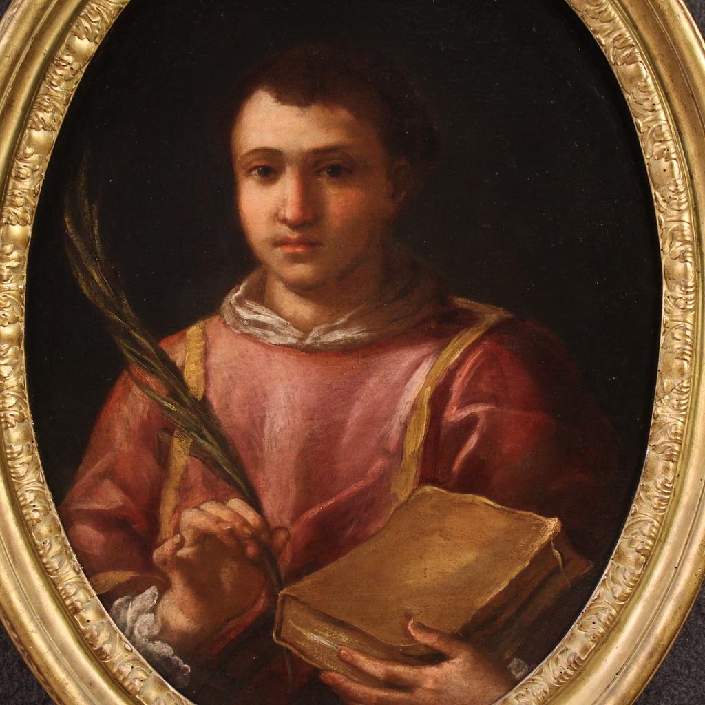17. Jahrhundert Öl auf Leinwand Oval Italienisch religiöse Malerei Saint Lawrence, 1680 (Italian) im Angebot