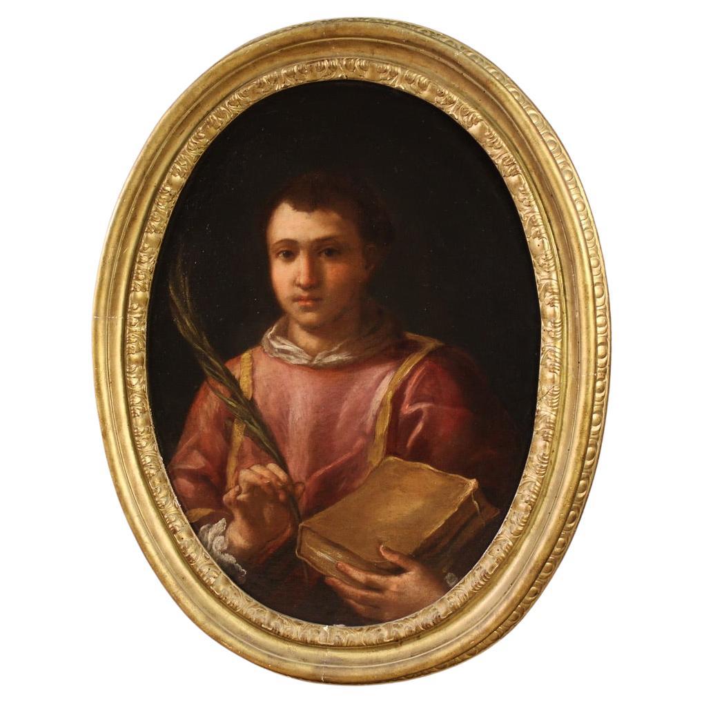 17. Jahrhundert Öl auf Leinwand Oval Italienisch religiöse Malerei Saint Lawrence, 1680 im Angebot