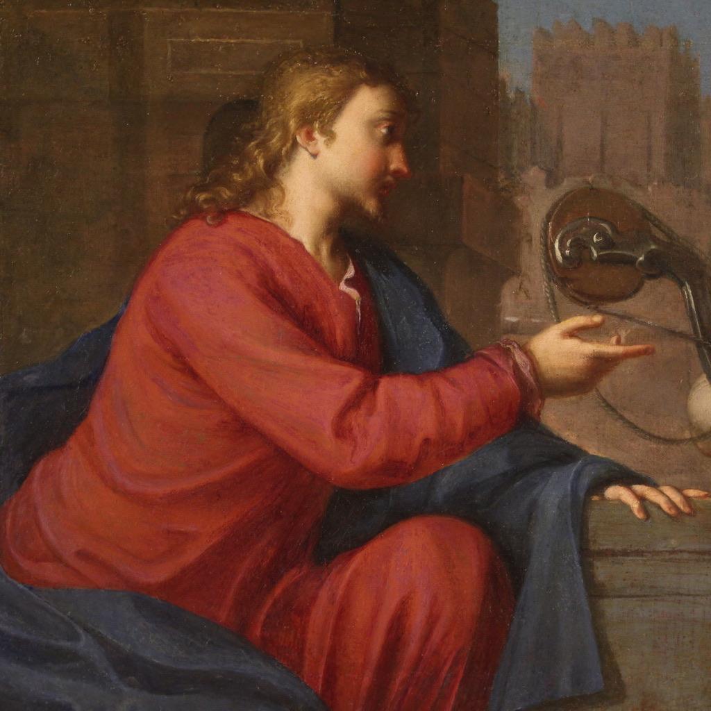17. Jahrhundert Öl auf Leinwand Gemälde Jesus und die samaritanische Frau am Brunnen (Italienisch) im Angebot