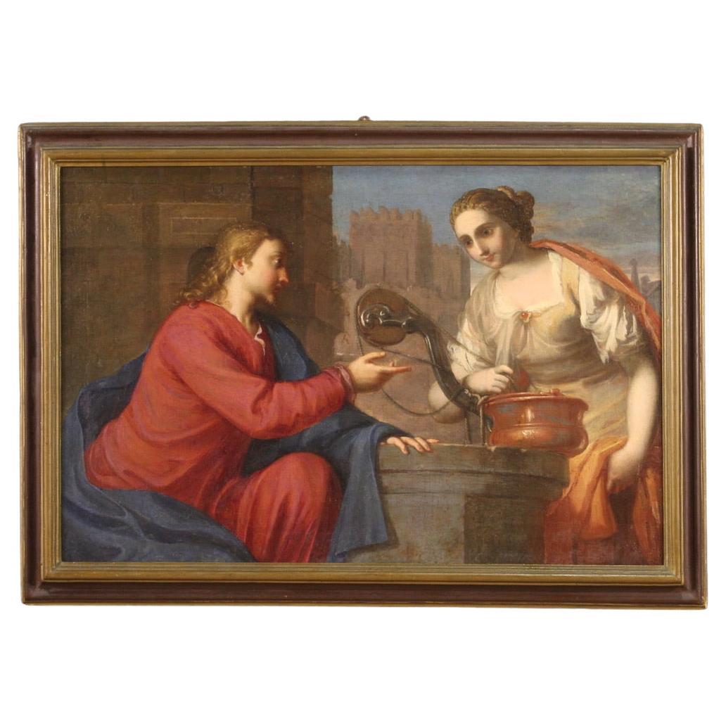 17. Jahrhundert Öl auf Leinwand Gemälde Jesus und die samaritanische Frau am Brunnen im Angebot