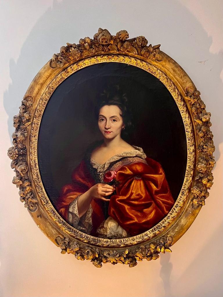 Louis XIV 17th Century Oil on Canvas Portrait Painting of a French Noblewoman For Sale