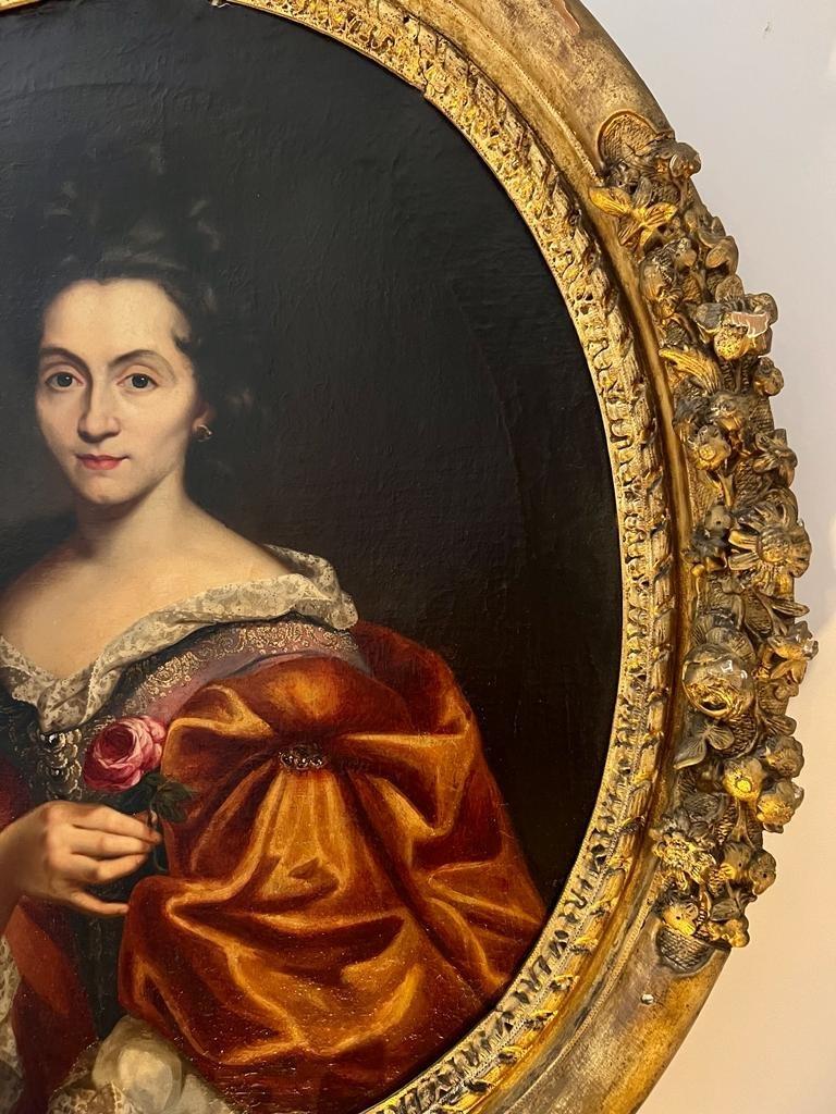 Oiled 17th Century Oil on Canvas Portrait Painting of a French Noblewoman For Sale