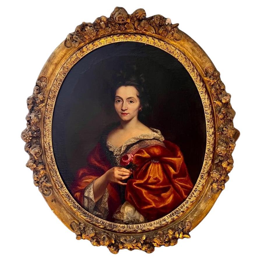 17th Century Oil on Canvas Portrait Painting of a French Noblewoman
