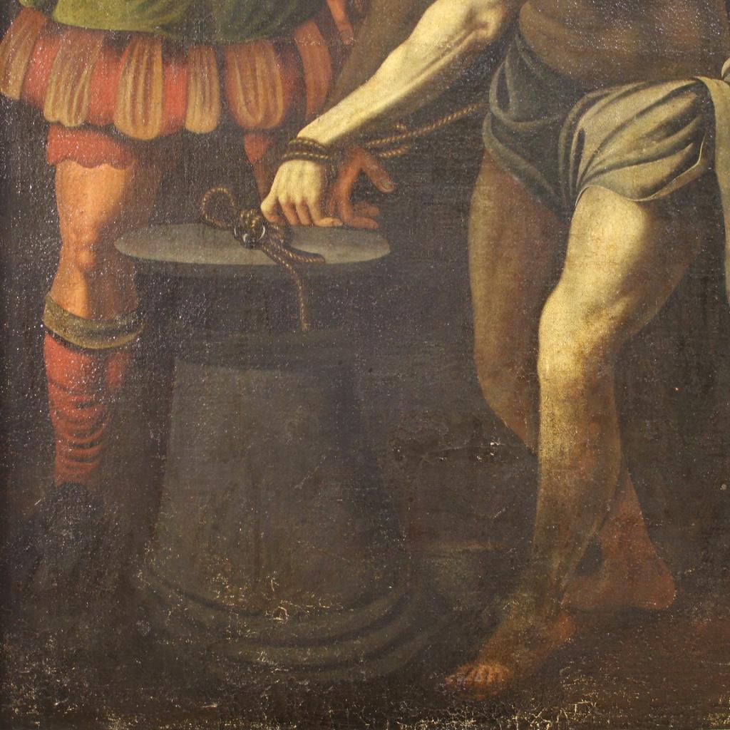 17th Century Oil on Canvas Religious Italian Painting Flagellation Jesus, 1680 For Sale 3