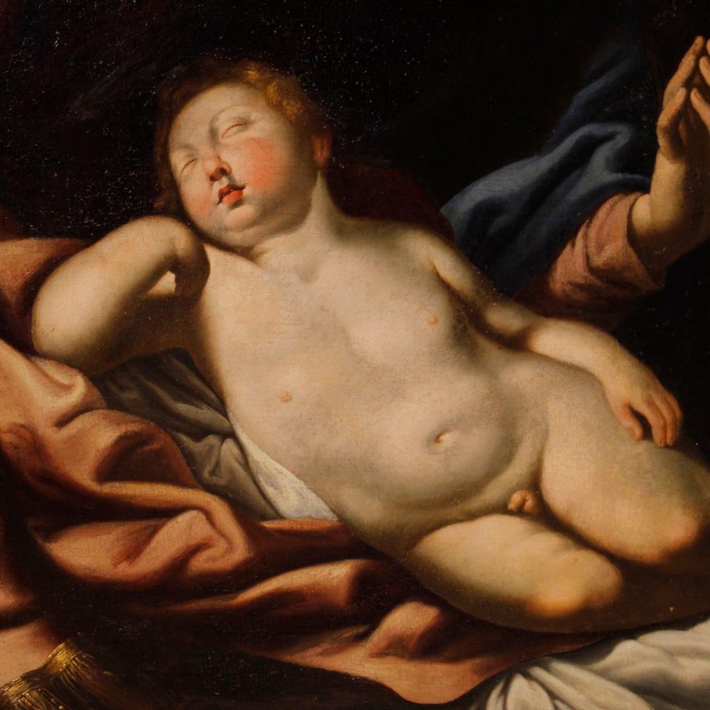 17th Century Oil on Canvas Religious Italian Painting Virgin with Child, 1680 In Good Condition In Vicoforte, Piedmont