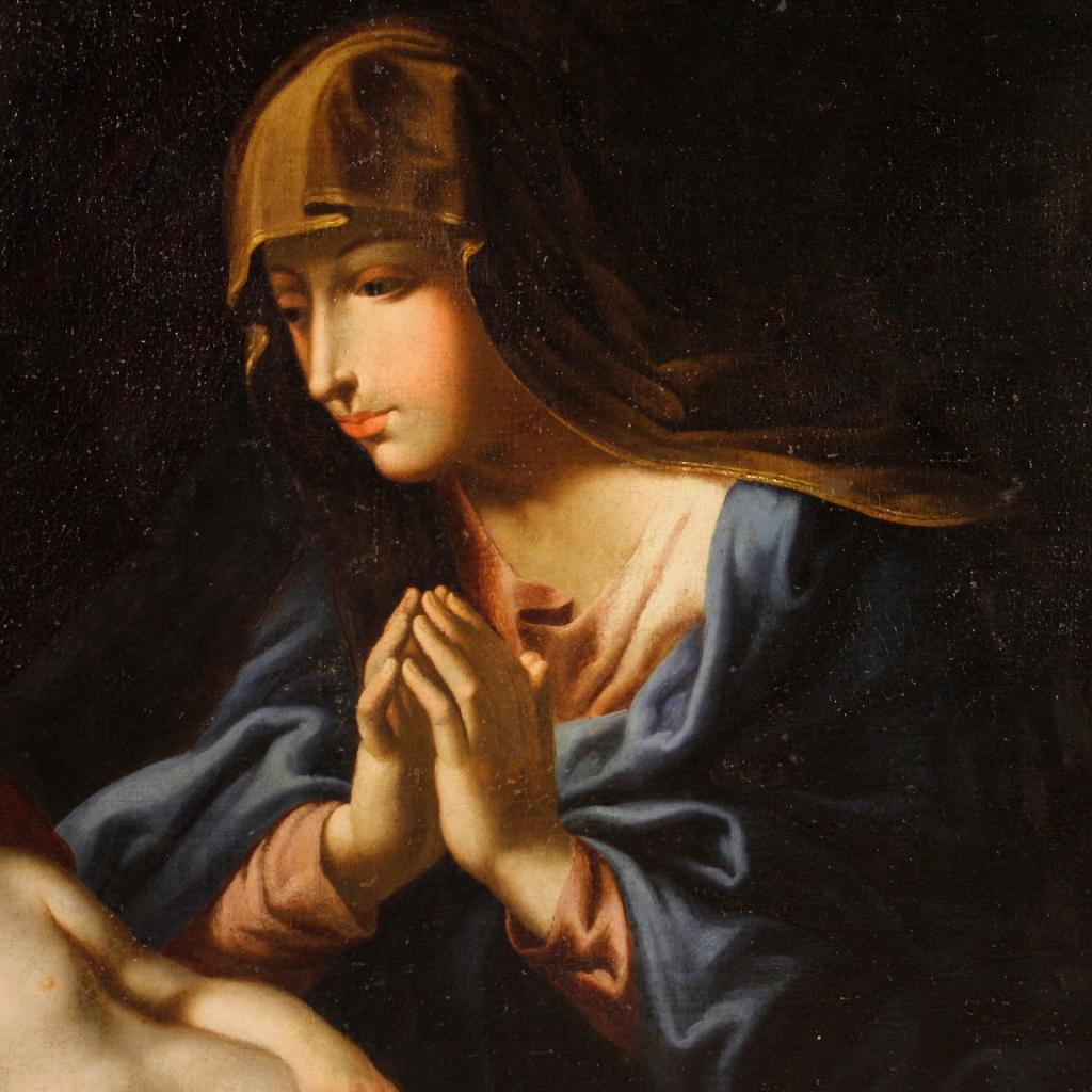 17th Century Oil on Canvas Religious Italian Painting Virgin with Child, 1680 1