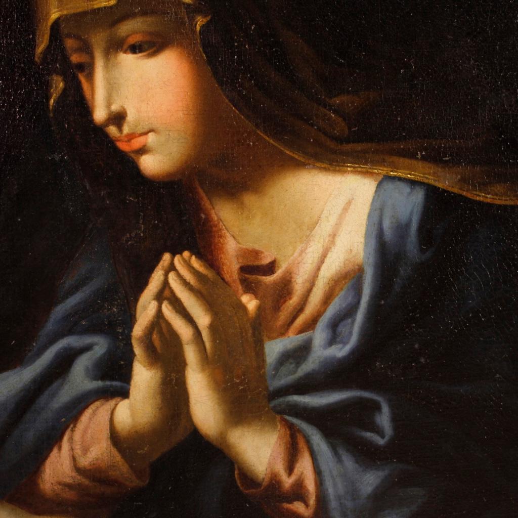 17th Century Oil on Canvas Religious Italian Painting Virgin with Child, 1680 3