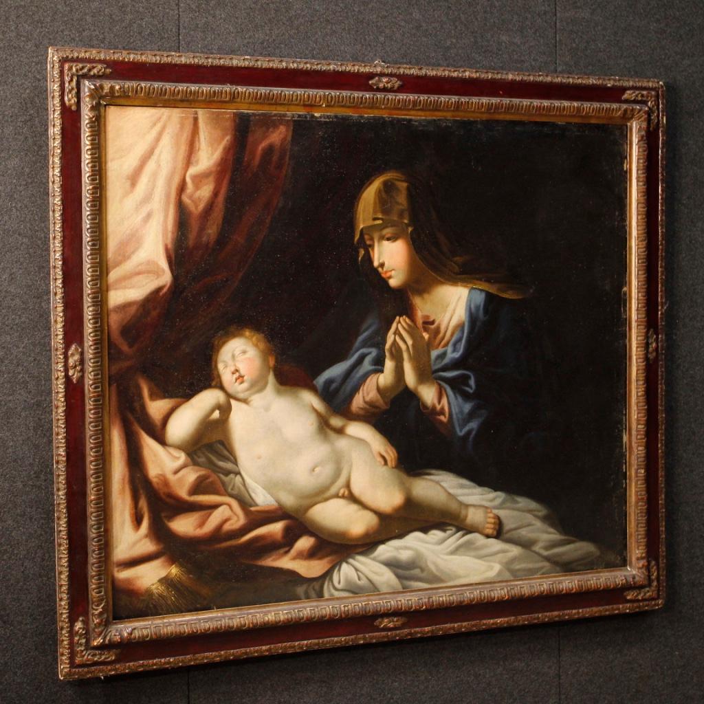 17th Century Oil on Canvas Religious Italian Painting Virgin with Child, 1680 5