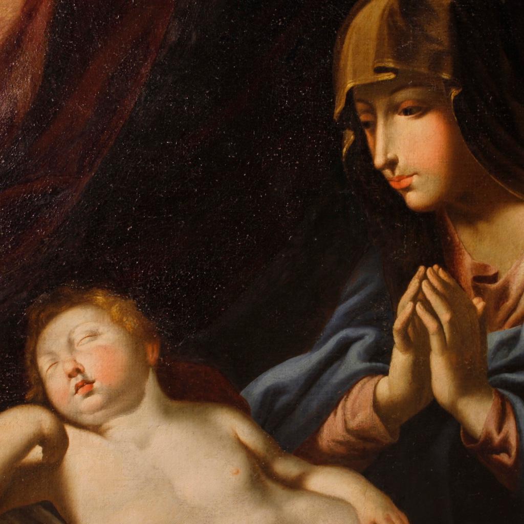 17th Century Oil on Canvas Religious Italian Painting Virgin with Child, 1680 6