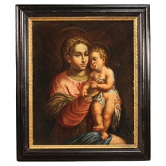 Antique 17th Century Oil on Canvas Religious Italian Painting Virgin with Child, 1680