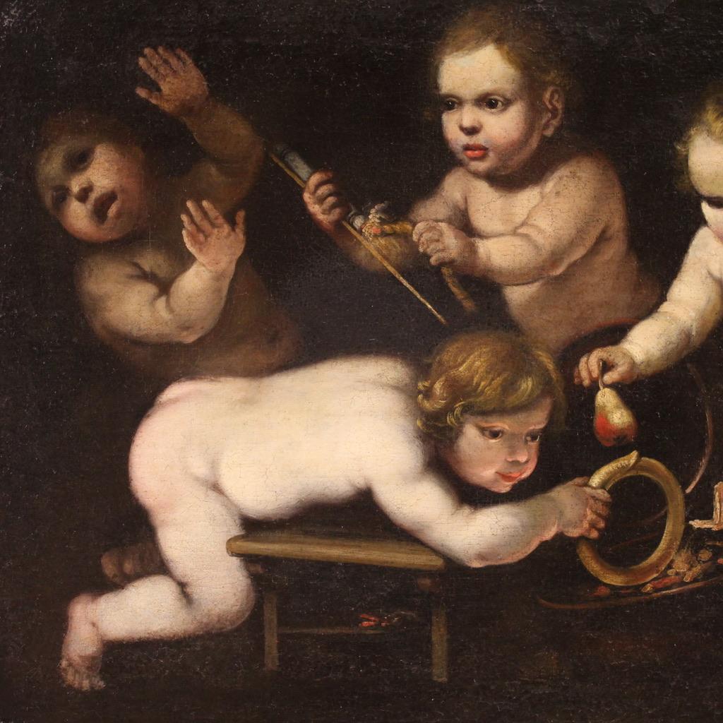 17th Century Oil on Canvas Rudolphine School Cherubs Game Painting, 1670 For Sale 5