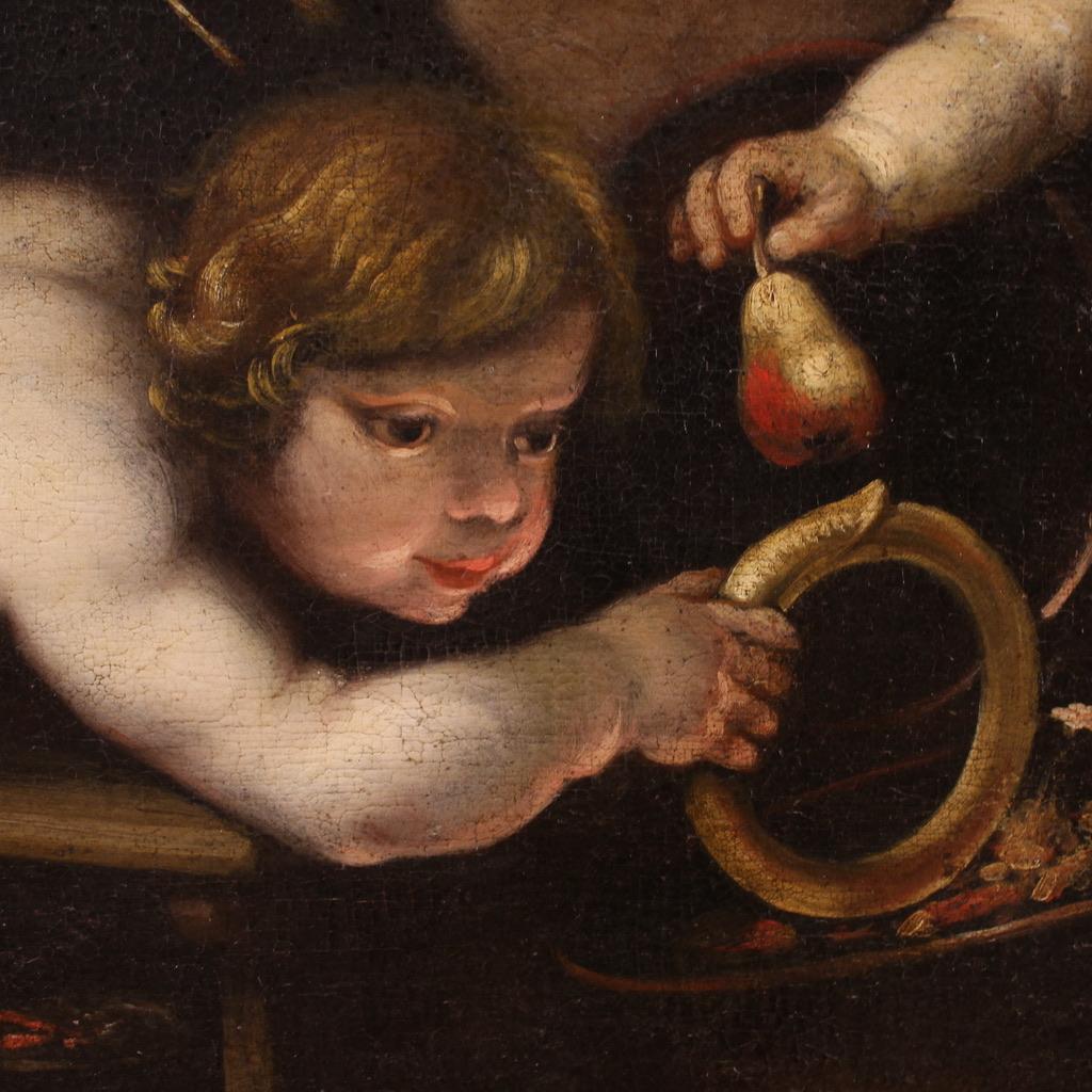 17th Century Oil on Canvas Rudolphine School Cherubs Game Painting, 1670 In Good Condition For Sale In Vicoforte, Piedmont