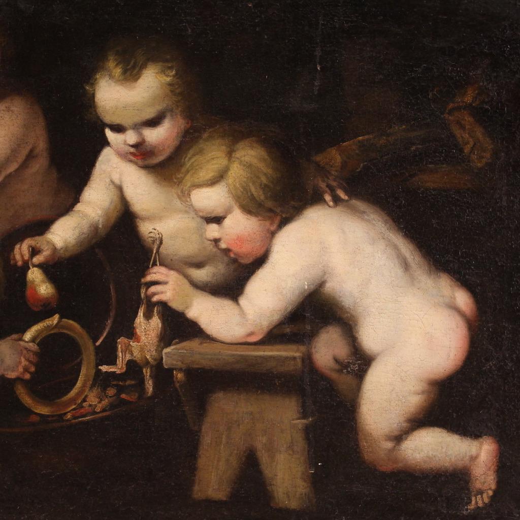 Late 17th Century 17th Century Oil on Canvas Rudolphine School Cherubs Game Painting, 1670 For Sale