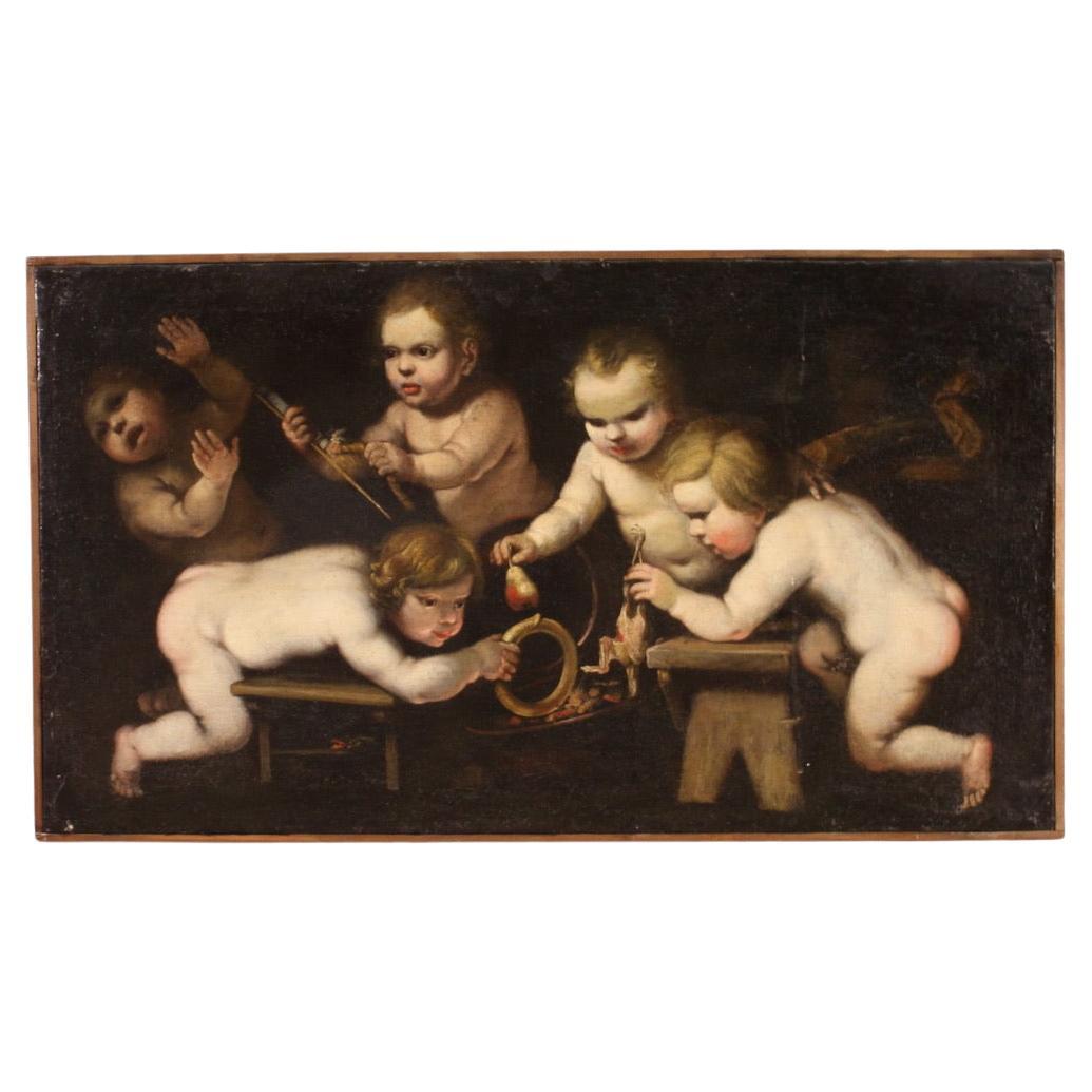 17th Century Oil on Canvas Rudolphine School Cherubs Game Painting, 1670 For Sale