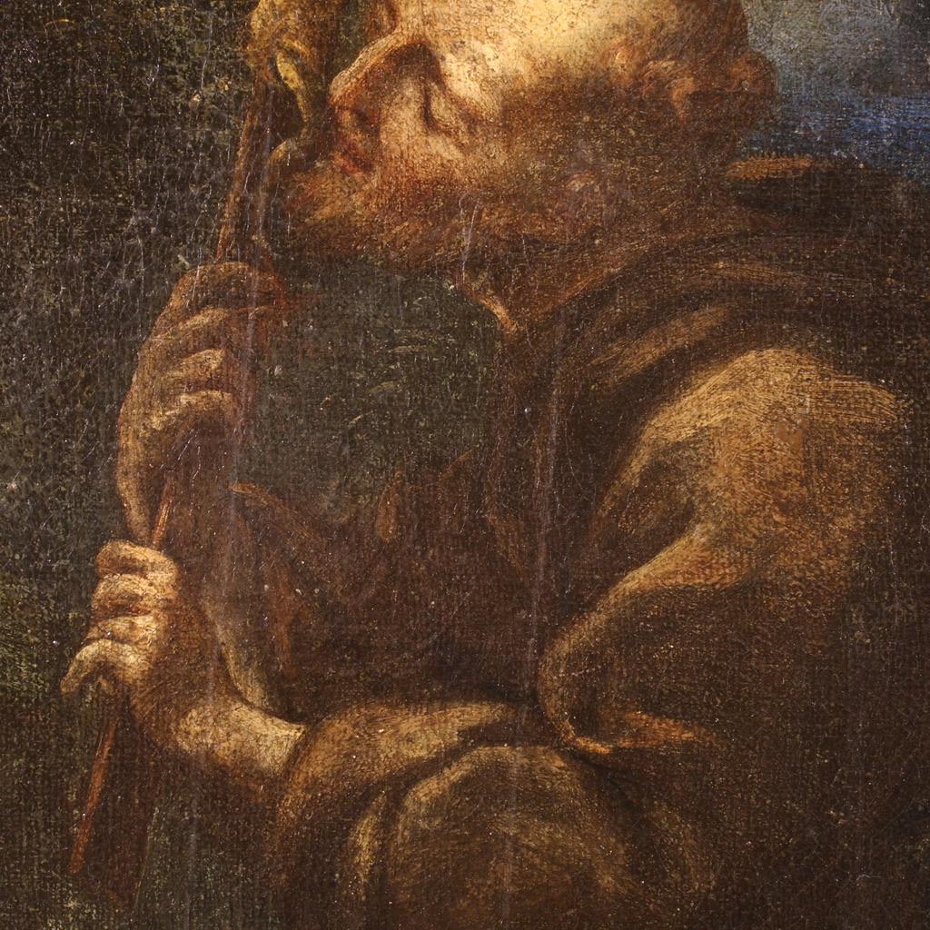 17th Century Oil on Canvas Spanish Religious Painting Saint Francis, 1680 en venta 4