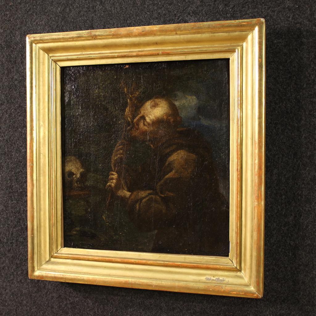 17th Century Oil on Canvas Spanish Religious Painting Saint Francis, 1680 en venta 7