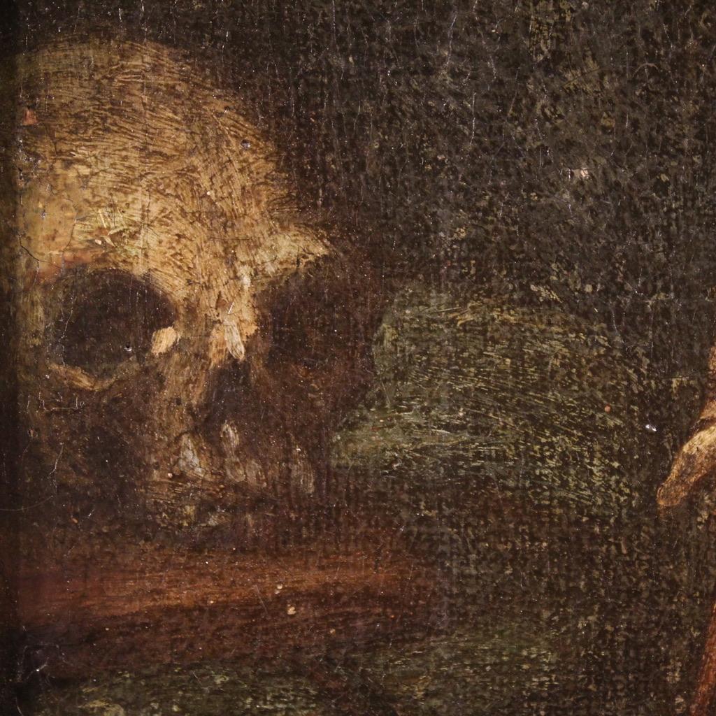 17th Century Oil on Canvas Spanish Religious Painting Saint Francis, 1680 Español en venta