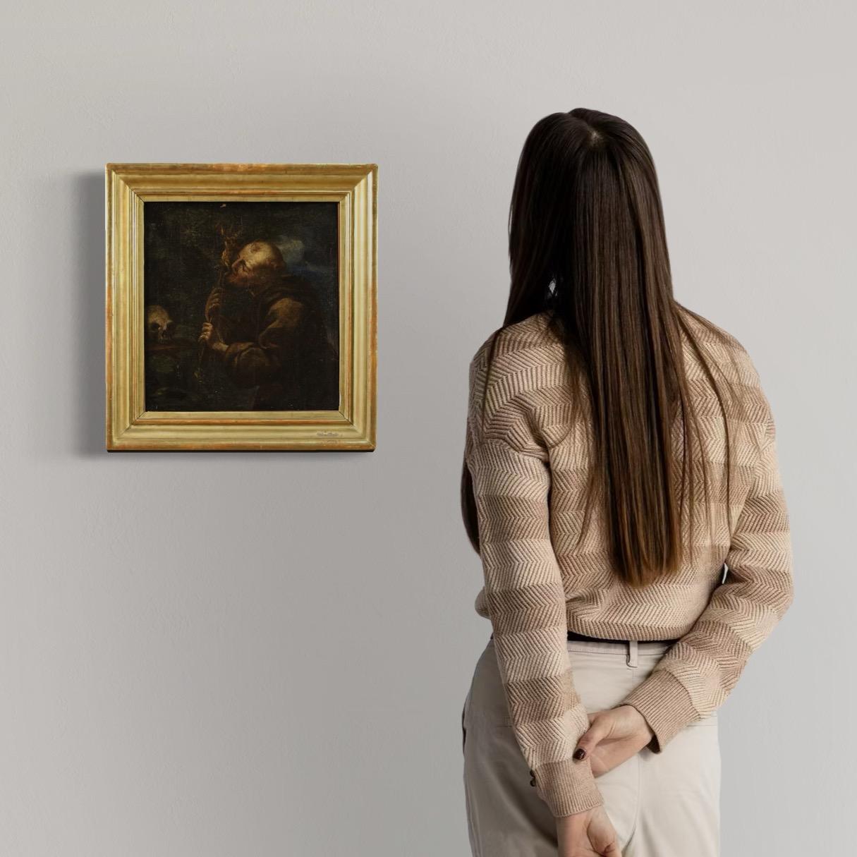 17th Century Oil on Canvas Spanish Religious Painting Saint Francis, 1680 Aceitado en venta