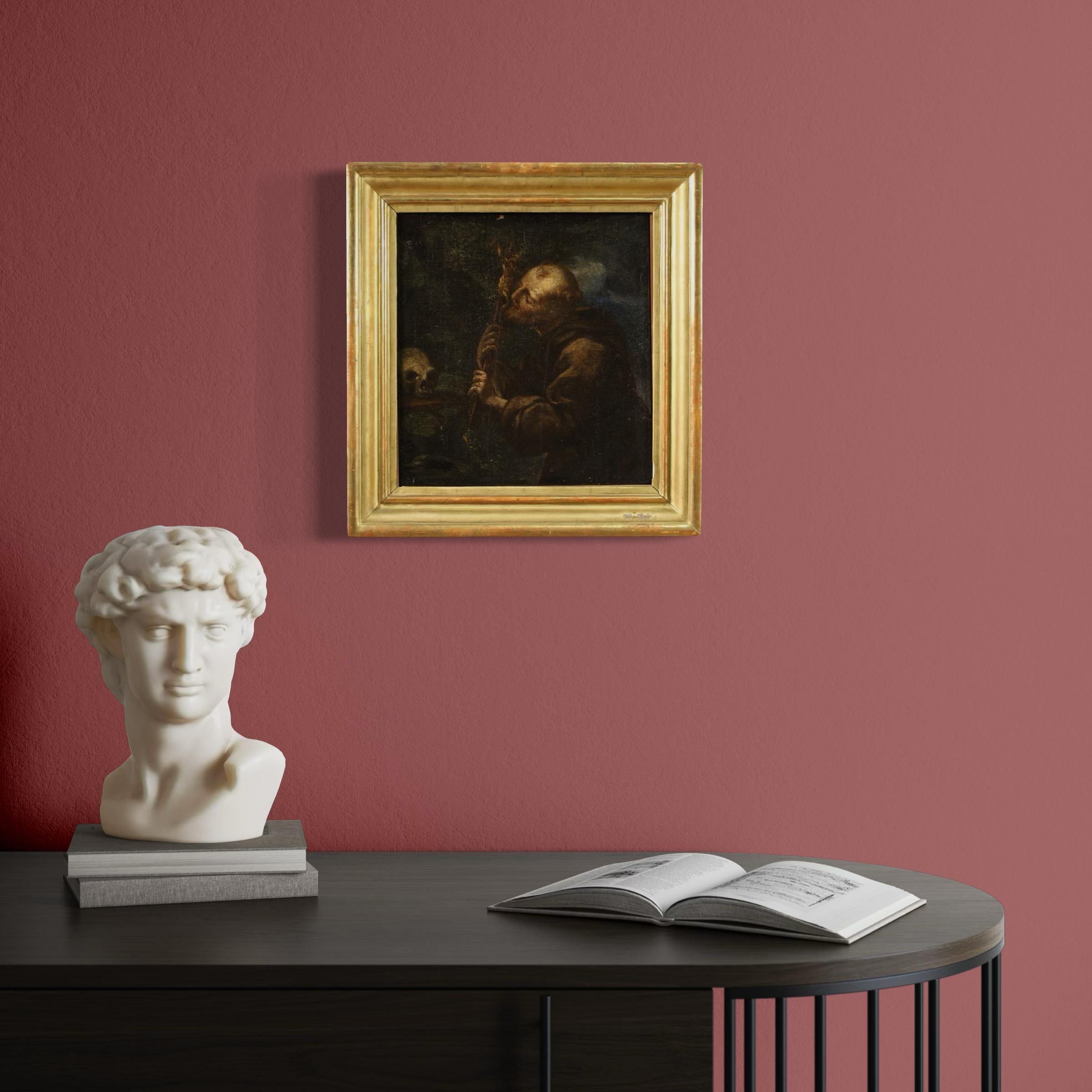 17th Century Oil on Canvas Spanish Religious Painting Saint Francis, 1680 finales del siglo XVII en venta